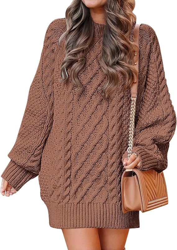 Women’s Oversized Knitted Sweater Dress | Long Sleeve Pullover Cable Knit Jumper | Casual Autumn Winter Outfit