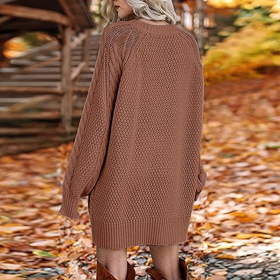 Women’s Oversized Knitted Sweater Dress | Long Sleeve Pullover Cable Knit Jumper | Casual Autumn Winter Outfit