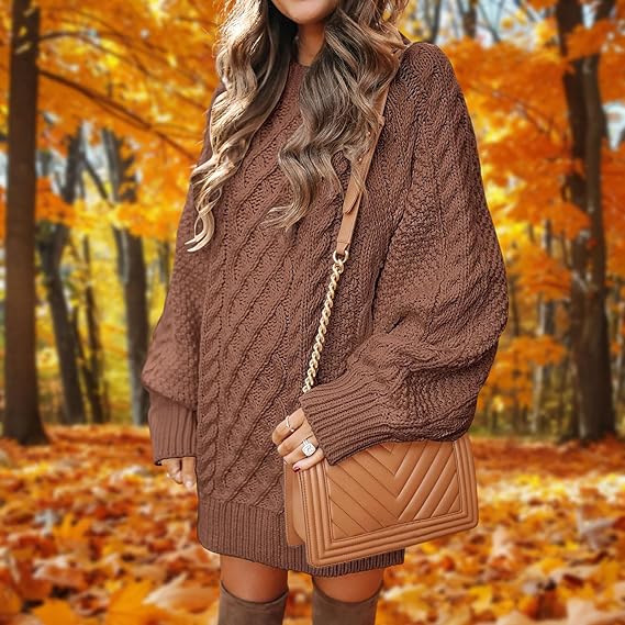 Women’s Oversized Knitted Sweater Dress | Long Sleeve Pullover Cable Knit Jumper | Casual Autumn Winter Outfit